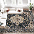 Area Rug 8x10 Vintage Rugs: Large Washable Living Room Rug Retro Medallion by MXSANYOORUG