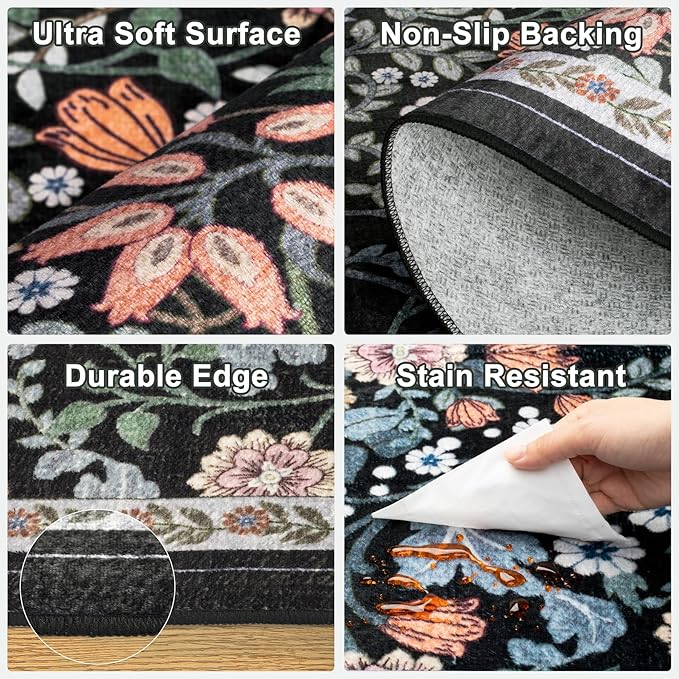 10x14 Area Rugs for Living Room: Floral Washable Rug Vintage Large Soft Boho - Image 6
