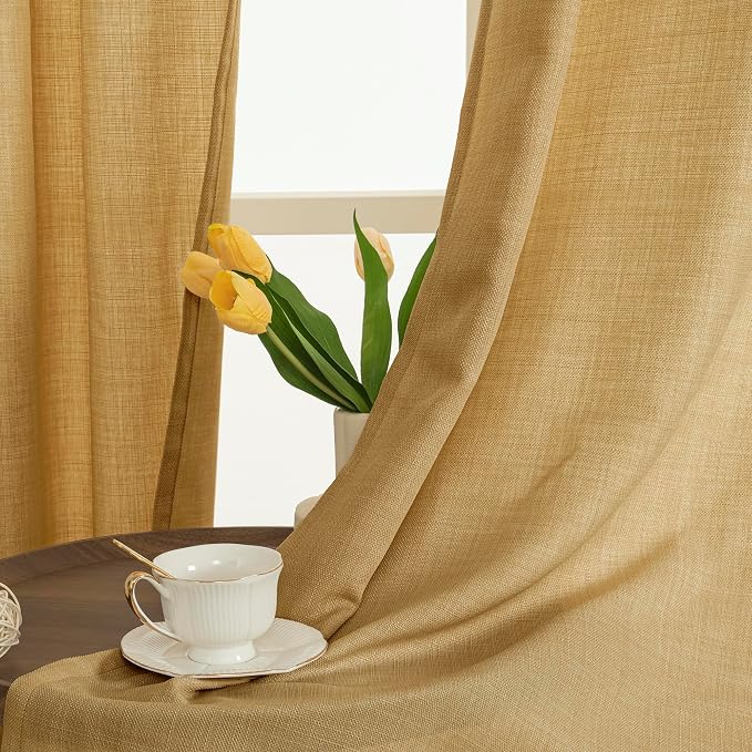 LAMIT Linen Curtains 90 Inch for Bedroom, Grommet Thick Linen Textured Sheer - Image 2