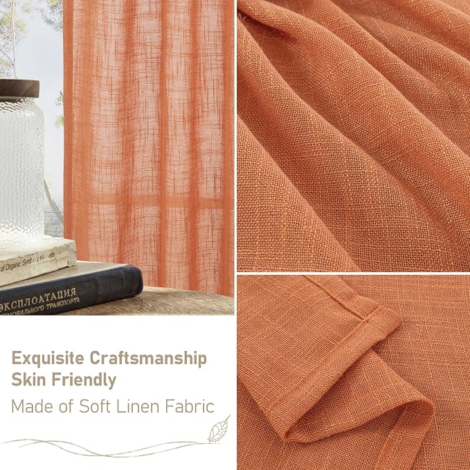 LAMIT Burnt Orange Linen Curtains 45 Inch Length 2 Panels, Light Filtering - Image 6
