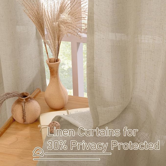 LAMIT 102 Inch Length Light Filtering Sheer Linen Curtains, Linen Textured Semi - Image 5