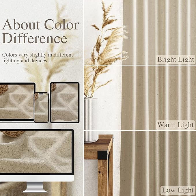 Nanspring Eggshell Beige Curtains 102 Inches Long - Image 3