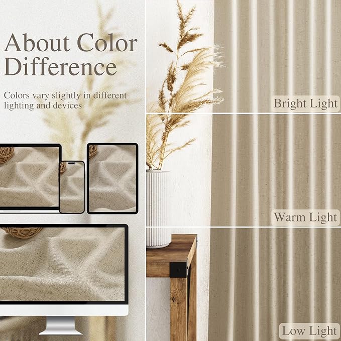 Nanspring Eggshell Beige Linen Curtains 96 Inches Long - Image 3