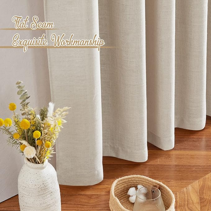NICETOWN Beige Linen Curtains 84 inches Long, Rod Pocket & Back Tab Flax Linen - Image 6