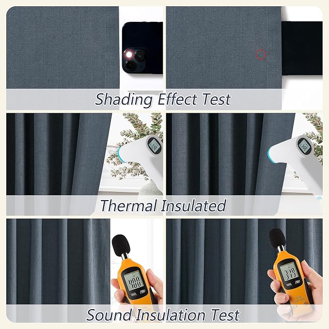 Guken Vintage Blue 100% Blackout Linen Curtains 84 Inch Length 2 Panels Set - Image 5