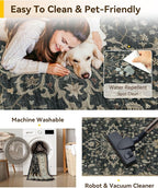 Area Rugs 4'x6' Washable Non-Slip, Floral Vintage Distress Print Pattern - Image 4