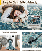 Area Rugs Square 10ft Washable Non-Slip, Floral Vintage Distress Print Pattern - Image 3