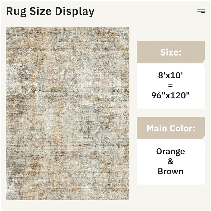 Abstract Rug 8x10 Large Living Room Rugs Neutral Modern Washable Area Rugs - Image 5
