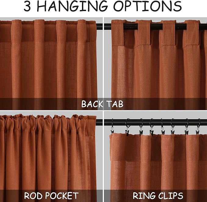 Nanspring Terracotta Semi Sheer Curtains 72 Inches Long 2 Panels Set - Image 3