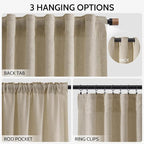 Nanspring Eggshell Beige Linen Curtains 96 Inches Long - Image 2