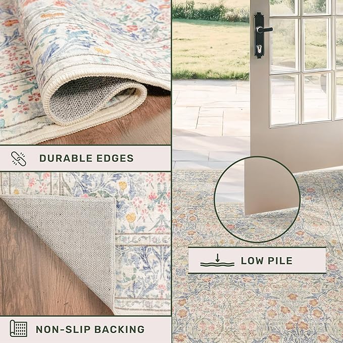 Hazo Haus Non Slip Beige Blue Hallway Runner Rug - Image 5
