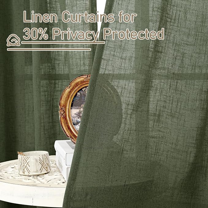 LAMIT Olive Green Sheer Linen Curtains 63 inch Length - Image 5