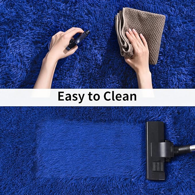 Soft Runner Rugs for Bedroom Hallways, 2x4 Royal Blue Fluffy Shag Throw Area - Image 6