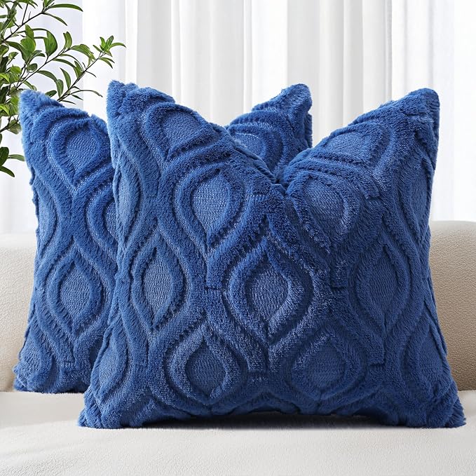 decorUhome Throw Pillow Covers 16x16 Inch Set of 2, Soft Plush Faux Wool Dark by decorUhome