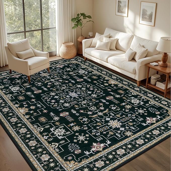 4x6 Area Rugs for Living Room: Washable Rug Soft Vintage Boho Medallion Carpet by EXPEDIX