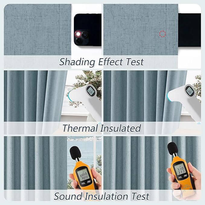 Guken Blue 100% Blackout Linen Curtains 80 Inch Length 2 Panels Set - Image 5