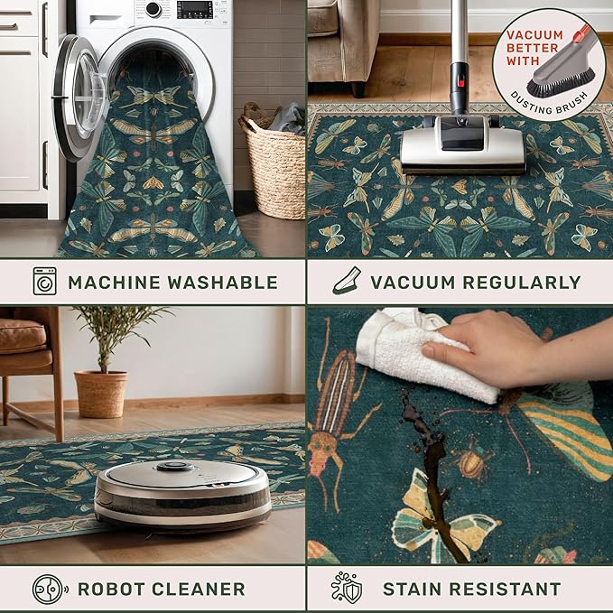 Hazo Haus Insect Blue Green Living Room Rug 5x8 - Image 4