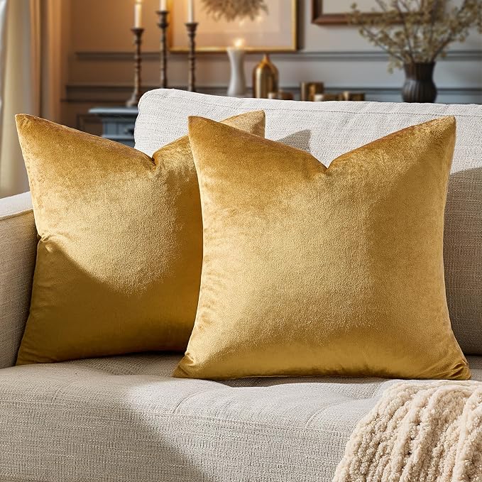 GIGIZAZA Golden Throw Pillow Covers 22x22 Decorative Velvet Cushion Covers Pack by GIGIZAZAFocusingonhomedecoration