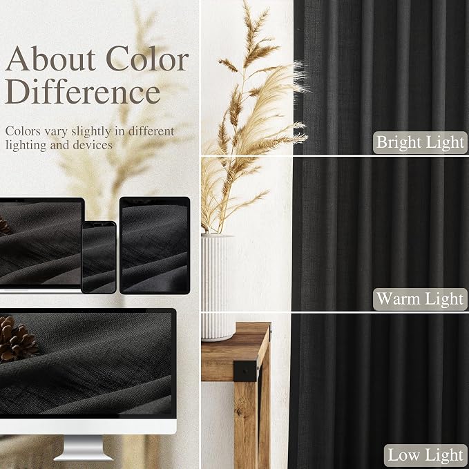 Black Linen Curtains 92 inches Long 2 Panels - Image 4