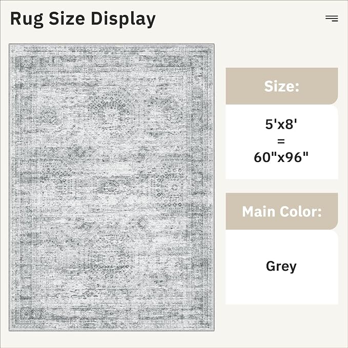 Soalmost 5x8 Area Rugs Grey Low Pile Indoor Washable Trendy Faded Style Rugs - Image 5