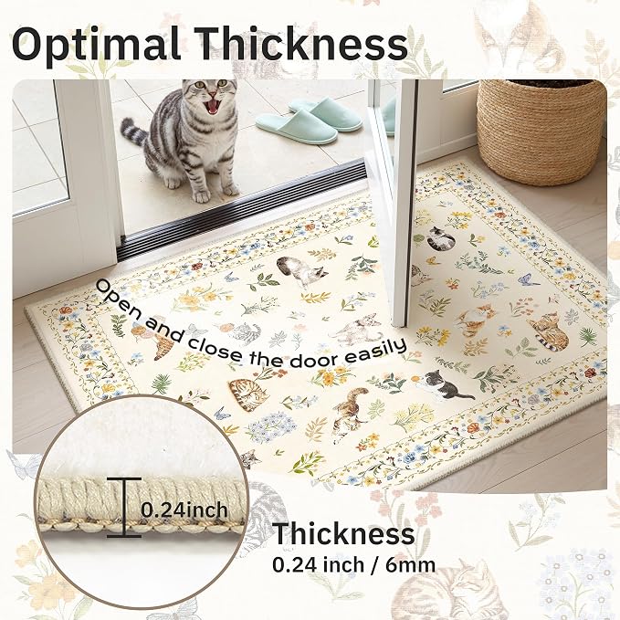 Cat 8x10 Area Rugs for Living Room, Machine Washable Animal Floral Vintage Rug - Image 9