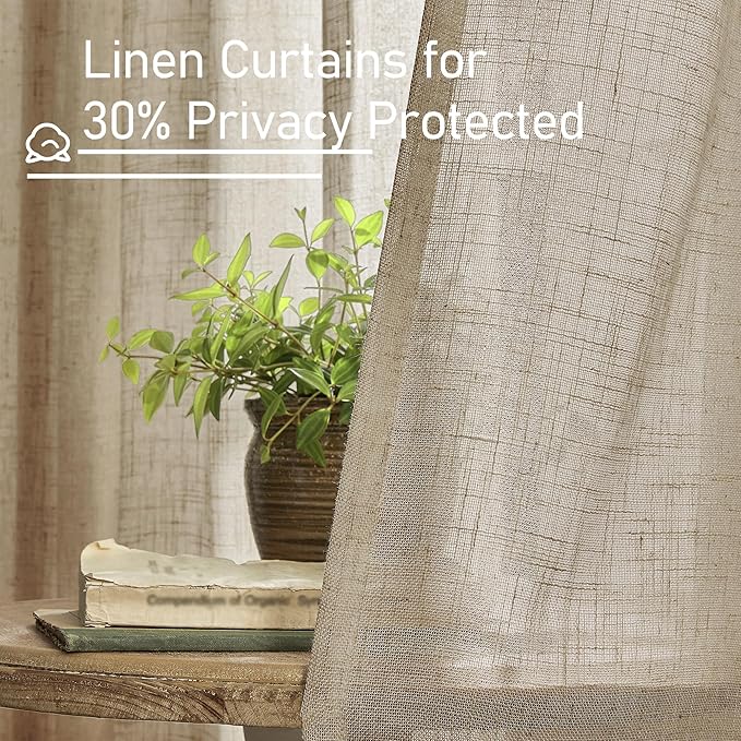 LAMIT Taupe Linen Curtains 30 Inch Length, Semi Sheer Light Filtering Window - Image 5