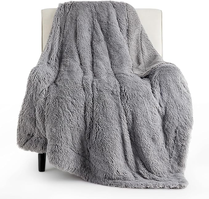 Bedsure GentleSoft Fuzzy Sherpa Faux Fur Twin Blanket Grey Cozy Gifts by BEDSURE