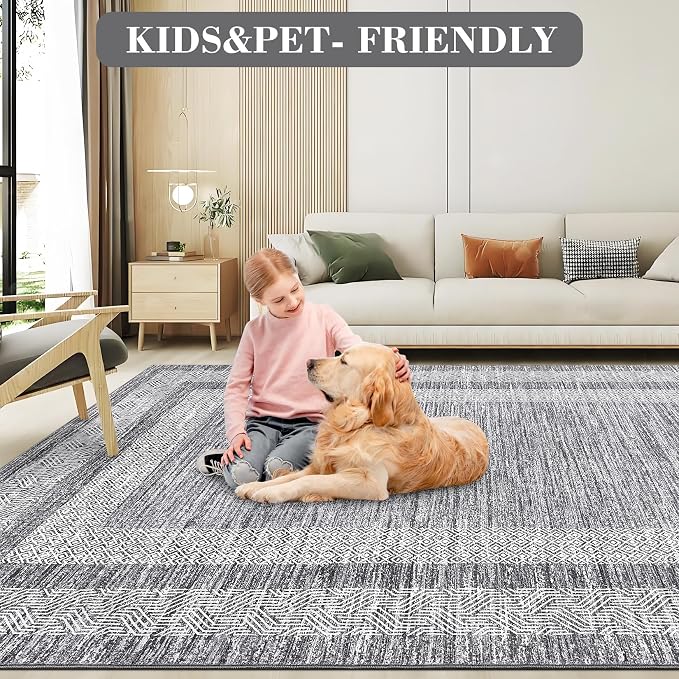 GarveeHome 2.5x8 Modern Bordered Runner Rug Soft Non Slip Washable Floor Carpet - Image 7