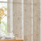 jinchan Floral Linen Curtains for Living Room 63 Inch Length Taupe Flower by JINCHAN