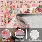 Floral Washable 6x9 Area Rugs Pink, Soft Bedroom Rug - Image 2