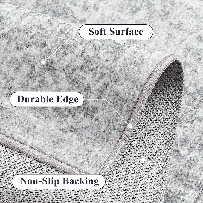 PureCozy 2x8 Runner Rug Washable Vintage Indoor Hallway Carpet Non Slip Grey - Image 6