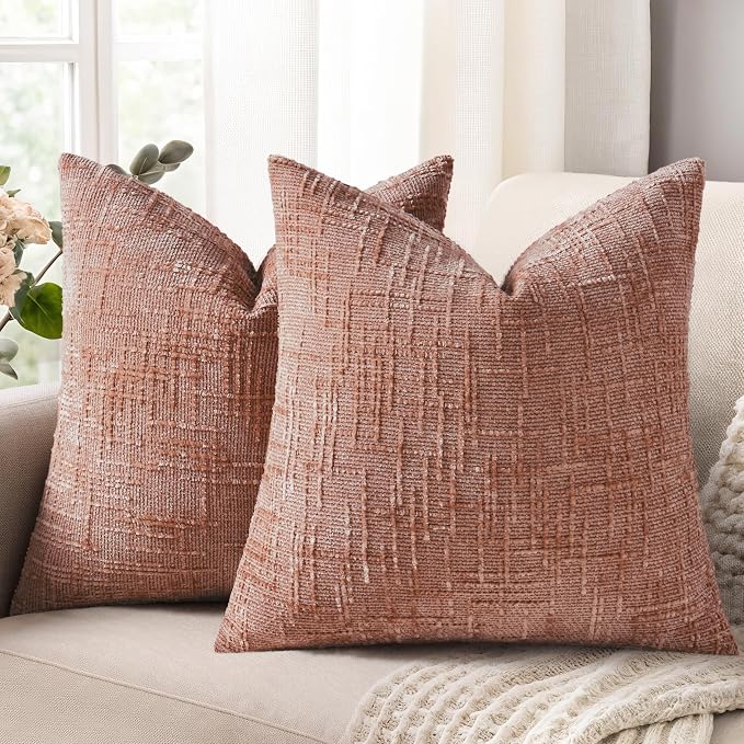 decorUhome Summer Pink Chenille Euro Sham Throw Pillow Covers 22x22 Set of 2 by decorUhome