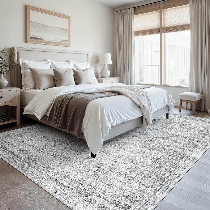 Area Rug 10x12 Vintage Washable Living Room Large Gray Carpet Non Slip Bedroom - Image 5