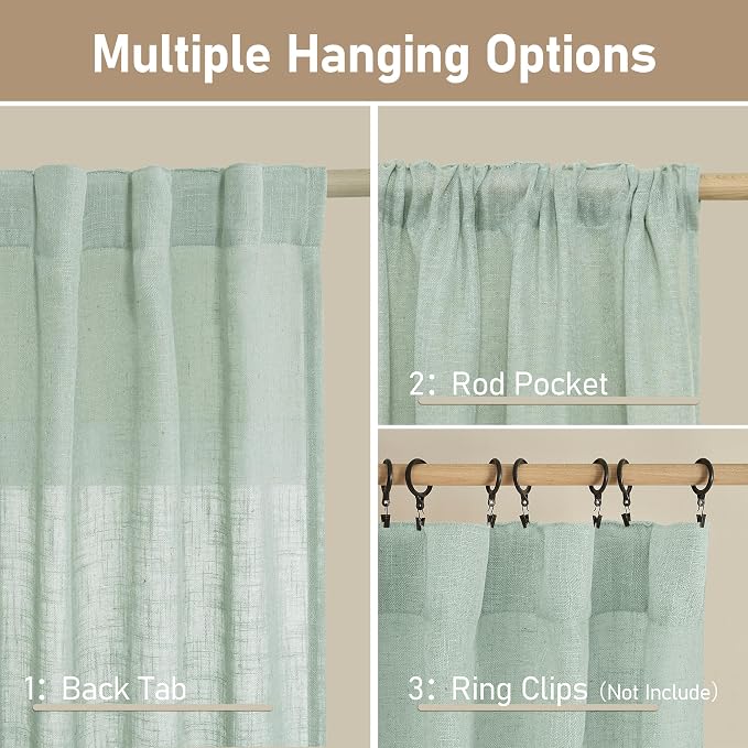 LAMIT 63 Inch Semi Sheer Linen Curtains, Light Filtering Panels Back Tab and - Image 3
