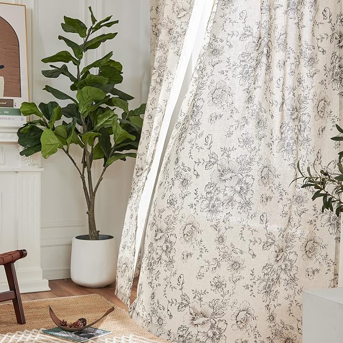 jinchan Linen Floral Curtains 100 Inch Extra Wide - Image 7