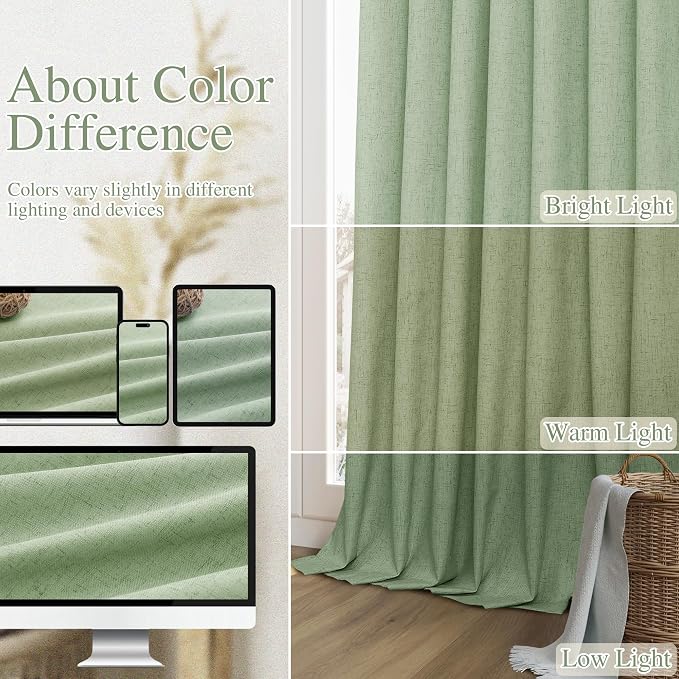 Guken 100% Blackout Linen Curtains 102 Inch Length 2 Panels Set - Image 7