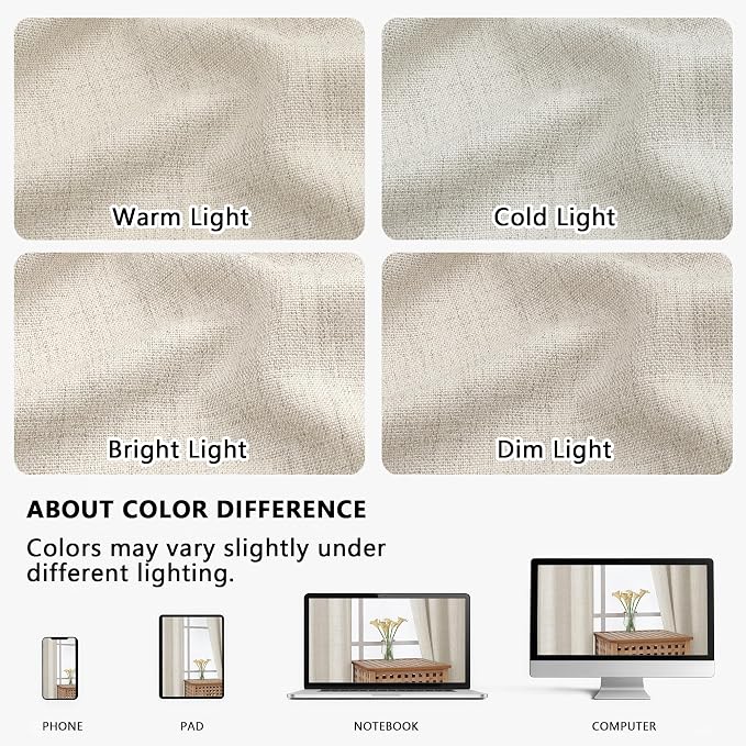 OVZME Natural Valance for Windows, Light Filtering Faux Linen Textured Small - Image 8