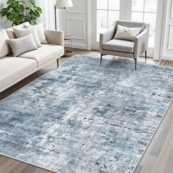Area Rug 6x9 Abstract Rugs for Living Room 6 x 9 Washable Rugs Blue Non Slip - Image 2