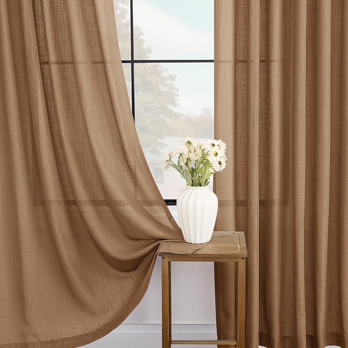 Brown Curtains for Living Room Back Tab Modern Farmhouse Semi Sheer Curtains - Image 4