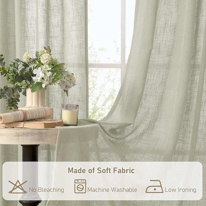 LAMIT Sage Grey Linen Curtains 72 Inch - Image 9