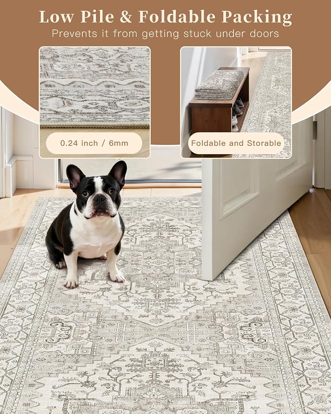 Madane Washable Area Rug 2x3, Small Entryway Rug Non-Slip Vintage Door Mat - Image 5