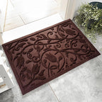 ViveNest Boho Coffee Brown Floral Leaves Outdoor Indoor Entrance Doormats by VivaNest