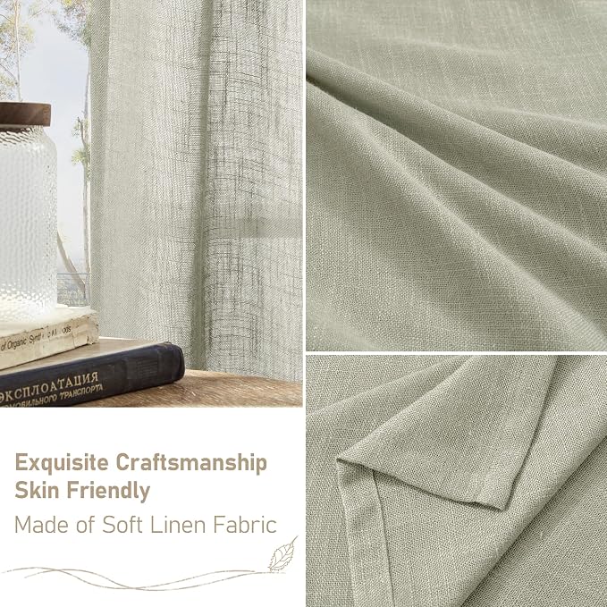 LAMIT Sage Grey Linen Boho Curtains 68 inch Length 2 Panels, Light Filtering - Image 6