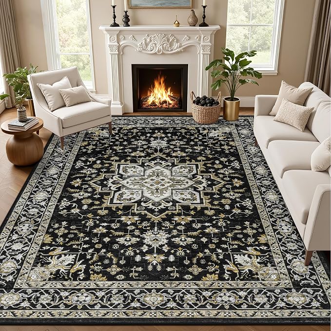 Area Rugs 10x12 Living Room Rug: Washable Rug Soft Vintage Boho Medallion by EXPEDIX