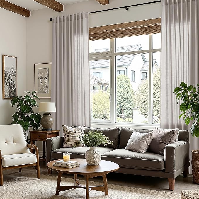 Nanspring Stone Grey Linen Curtains 84 Inch Length 2 Panels Set - Image 8