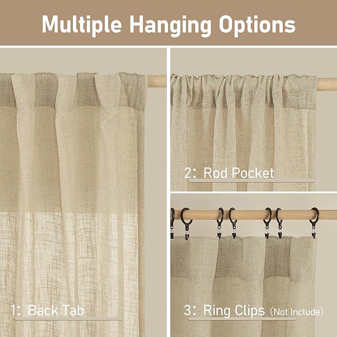 LAMIT Linen Kitchen Curtains 30 Inch Length, Semi Sheer Light Filtering Window - Image 3