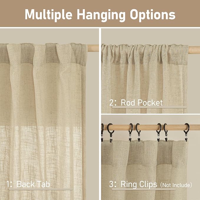 LAMIT Light Filtering Linen Curtains 84 inches Long - Image 3
