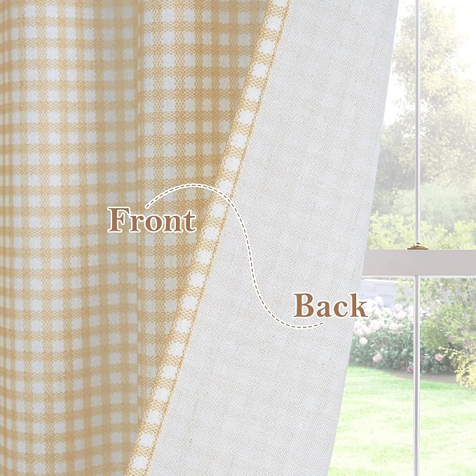 RYB HOME Kithen Curtains Rustic Plaid Cafe Tier, Classic Short Checkered Drapes - Image 4