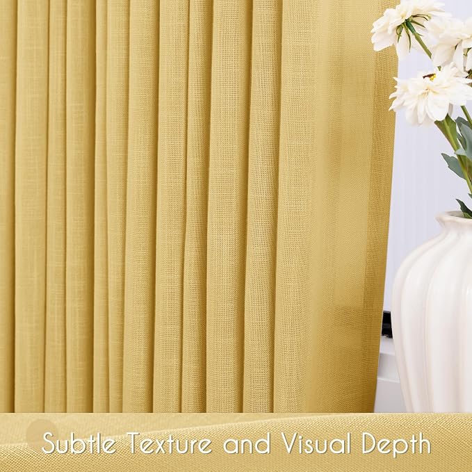 Gold Curtains for Living Room Back Tab Modern Farmhouse Semi Sheer Curtains 108 - Image 3