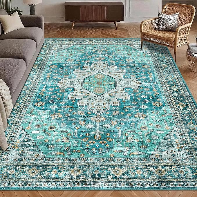 Washable Area Rug 6' x 9' Vintage Traditional Persian Mat by Unknown